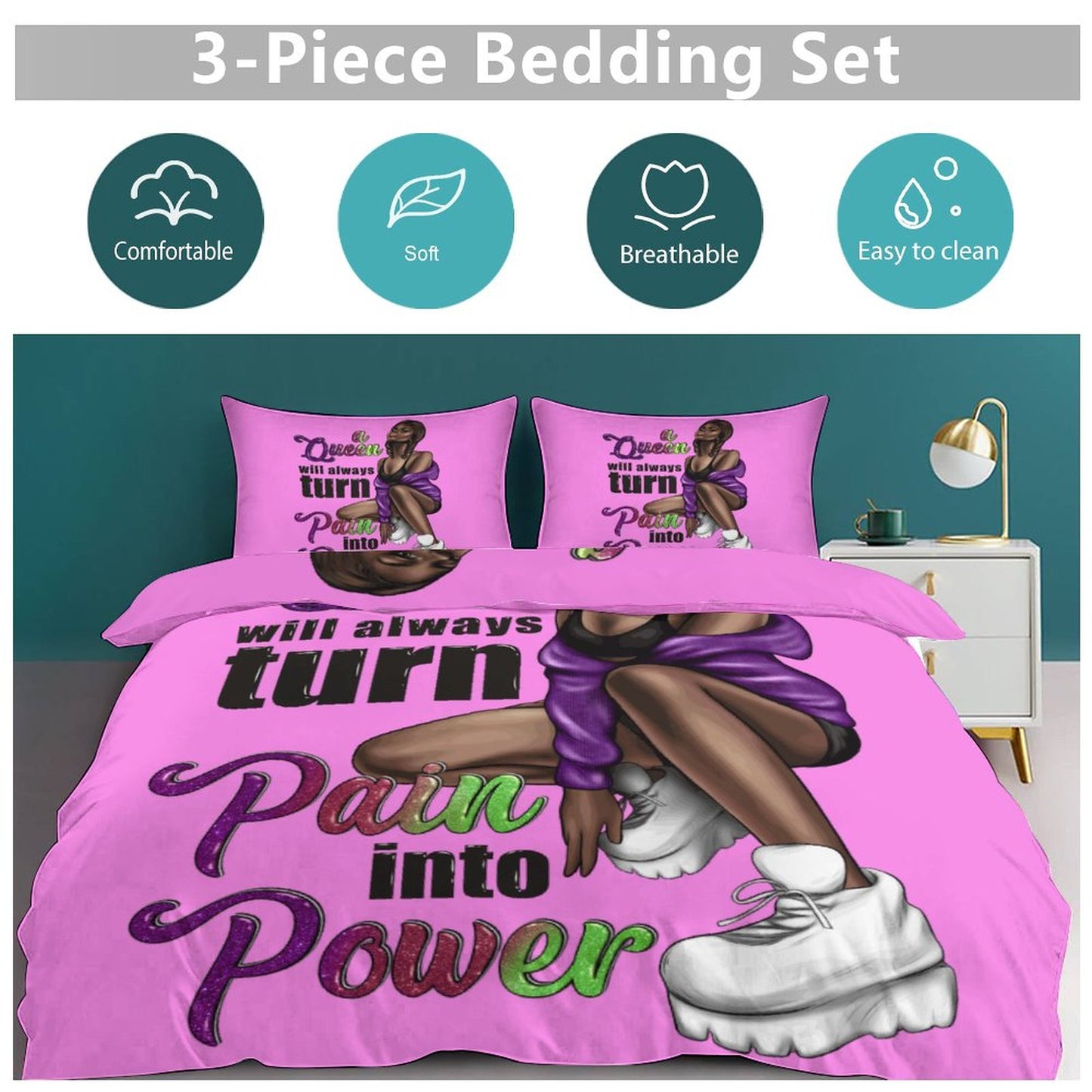 3-Piece Bedding Set-86"×70"/ 218×177cm (Dual-sidede Printing)