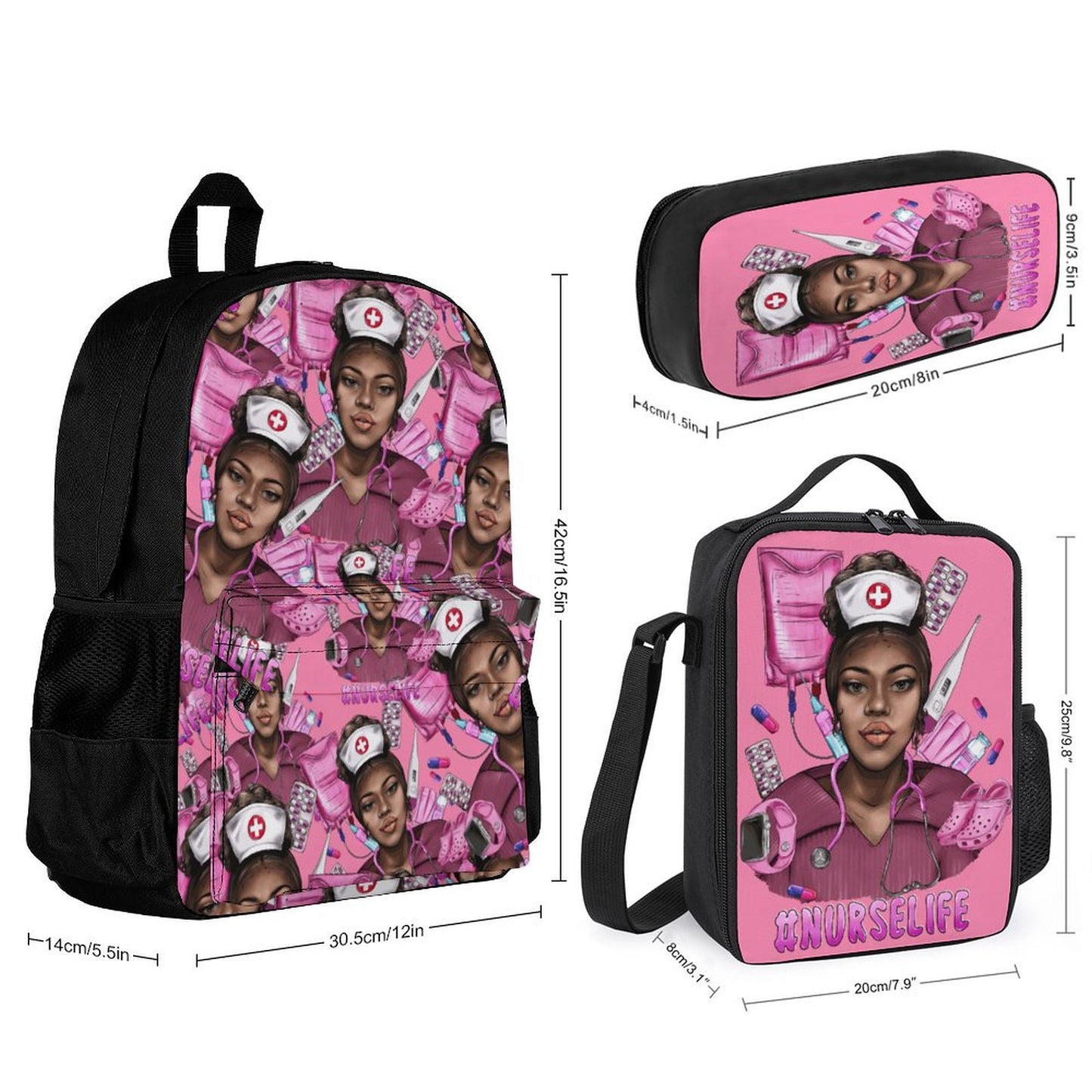 Set of 3 Bags (Shoulder Bag Lunch Bag & Pencil Pouch)