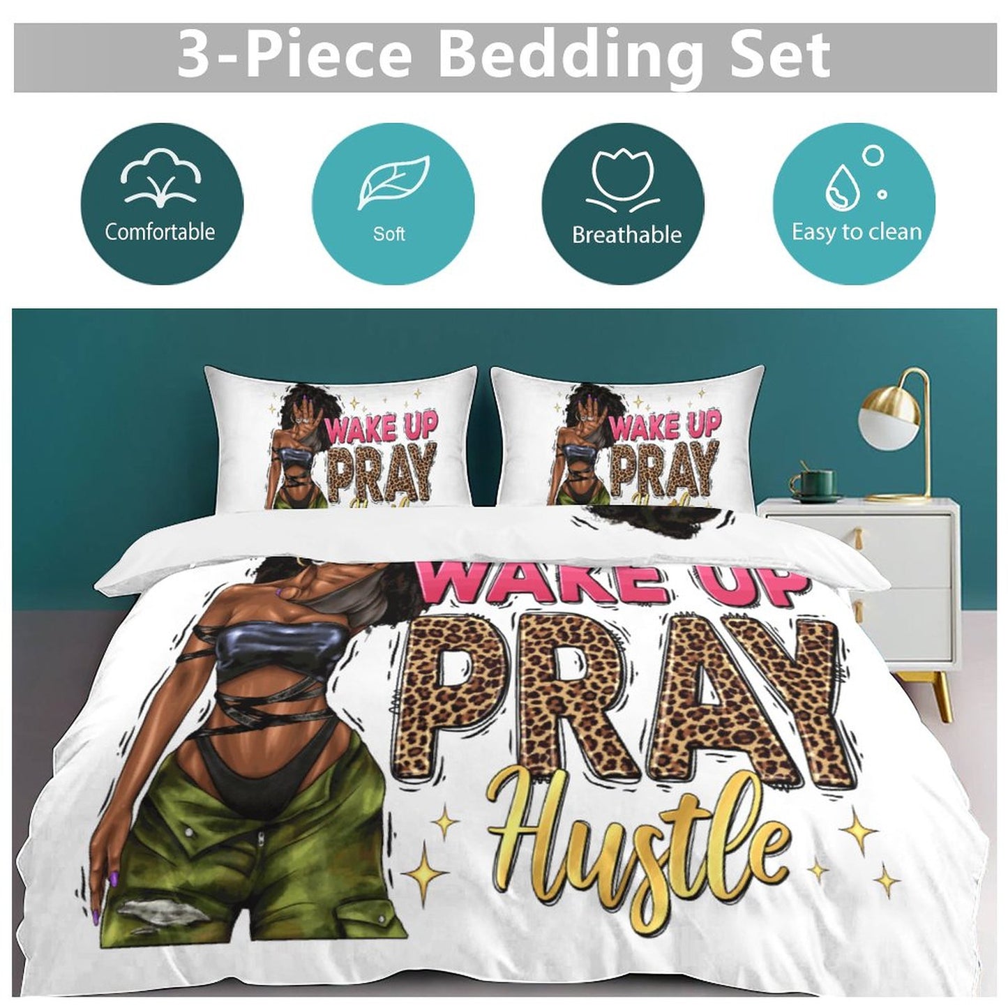 3-Piece Bedding Set-86"×70"/ 218×177cm (Dual-sidede Printing)