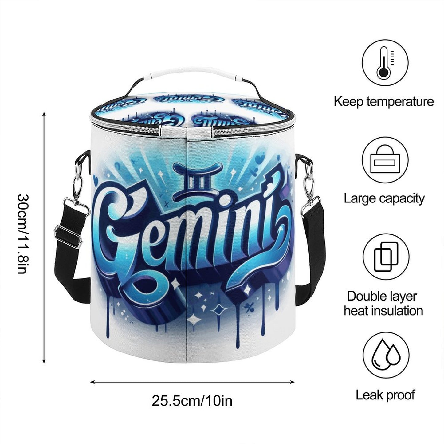 Round Collapsible Insulated Cooler Bag with Shoulder Strap A018 (All-Over Printing)