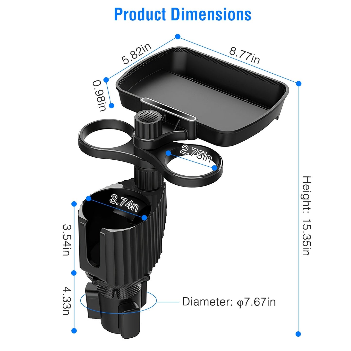 4-in-1 Car Cup Holder Tray Food Table Phone Holder Car Expander Detachable 360 Degree Rotatable Car Desk