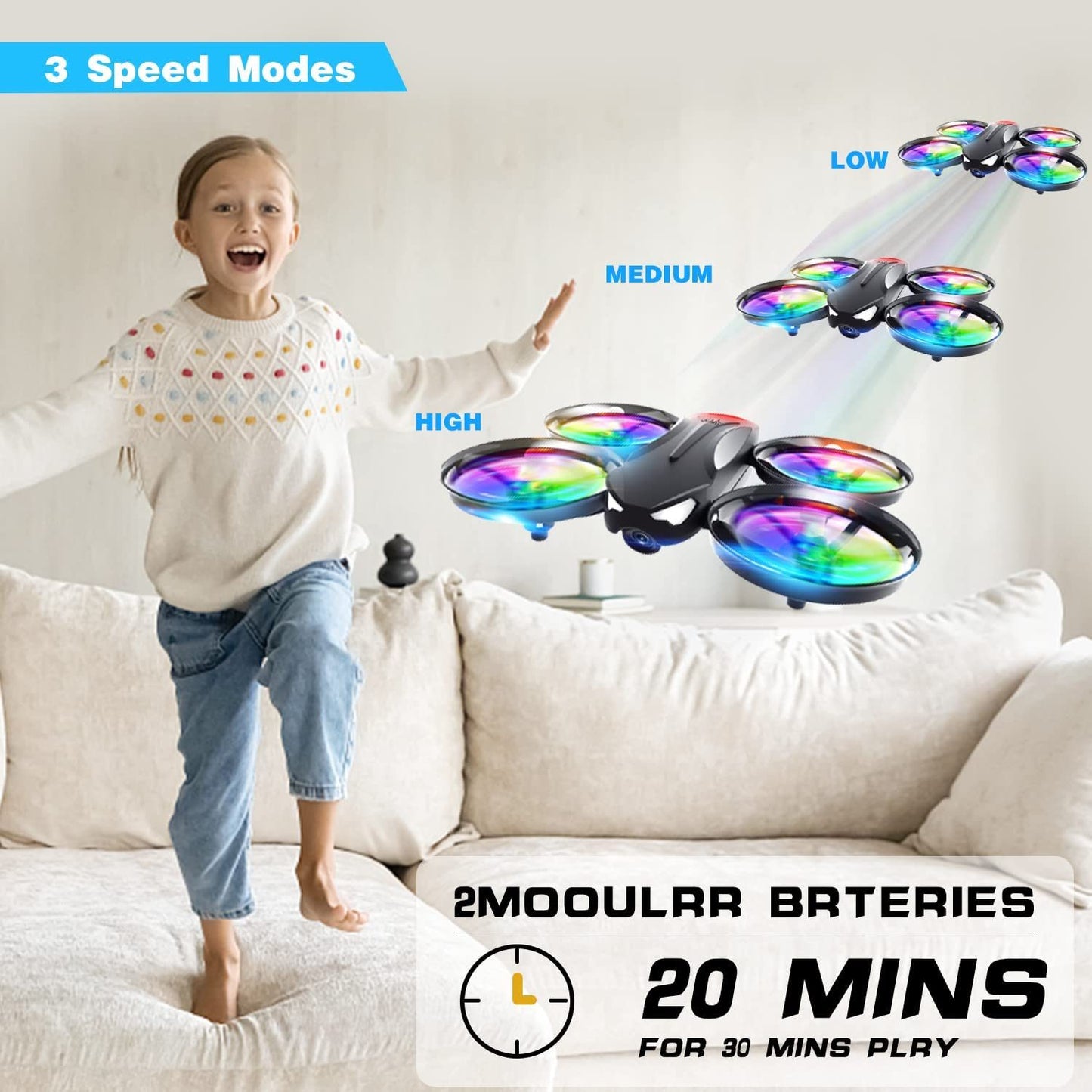 4DRC V16 Drone with Camera for Kids,1080P FPV Camera Mini RC Quadcopter Beginners Toy with 7 Colors LED Lights,3D Flips,Gesture Selfie,Headless Mode,Altitude Hold,Gift Toy for Boys and Girls