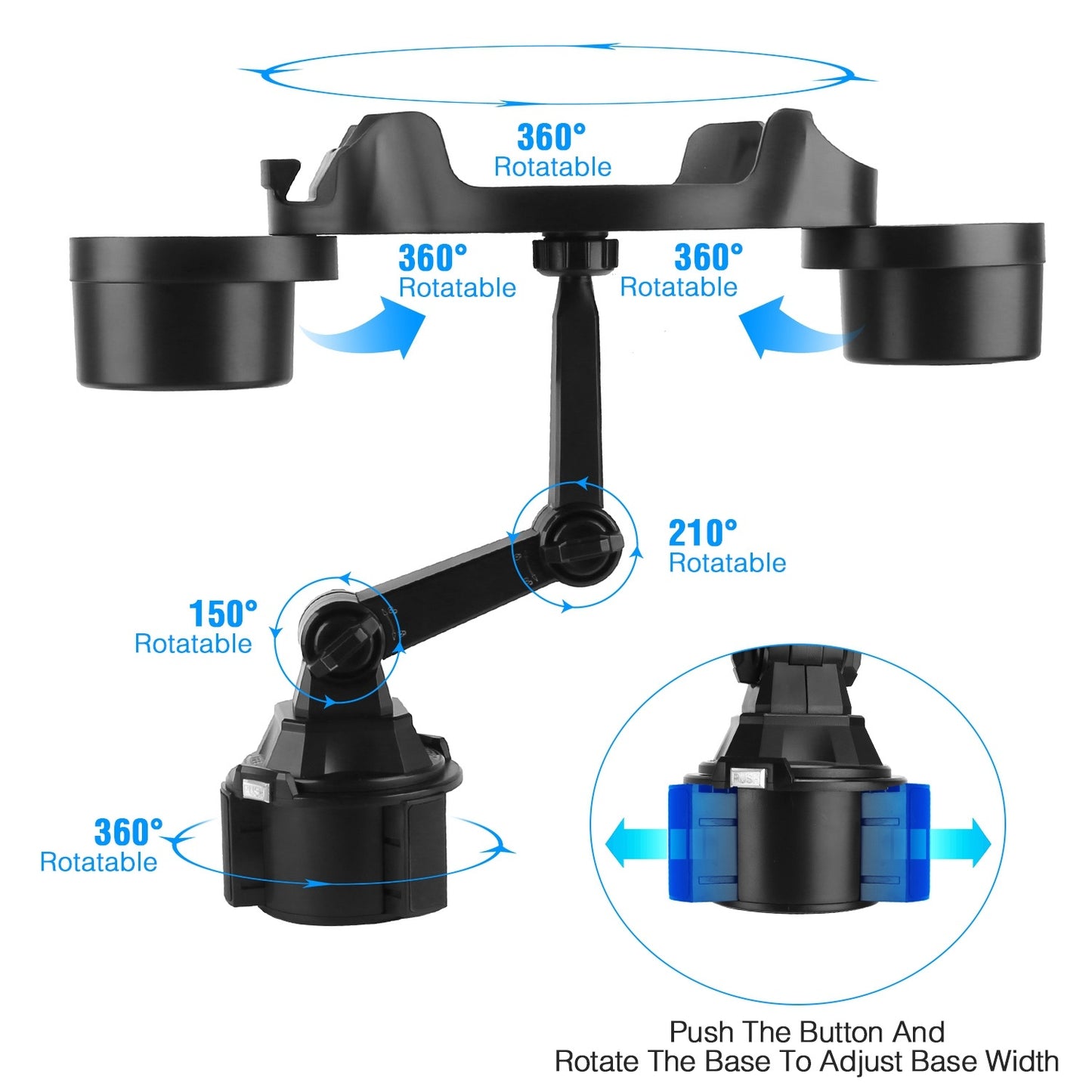 Car Cup Holder Expander 360° Rotating Car Tray Bottle Holder