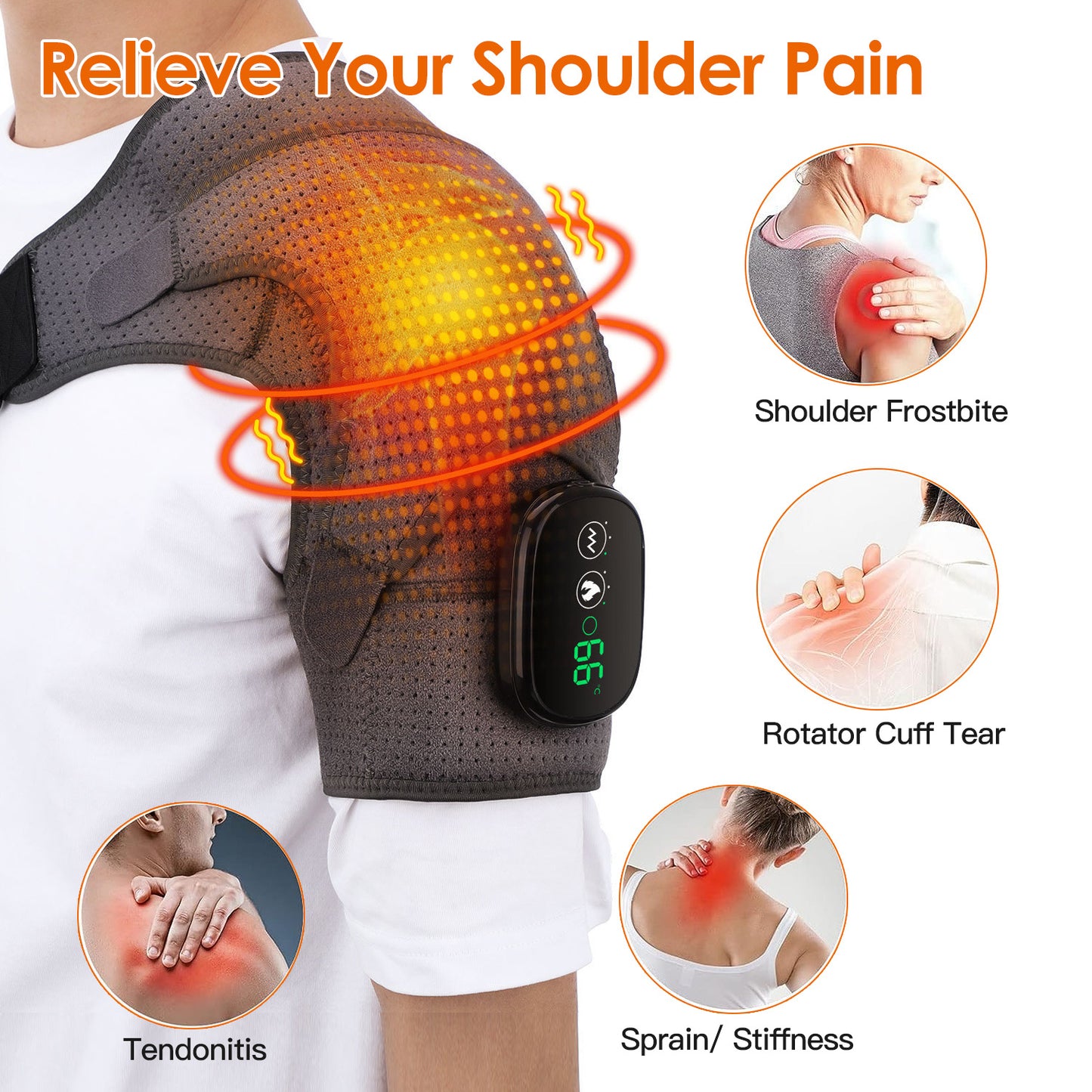 Cordless Shoulder Heating Pad Rechargeable Heated Shoulder Wrap Massager Shoulder Brace Supports