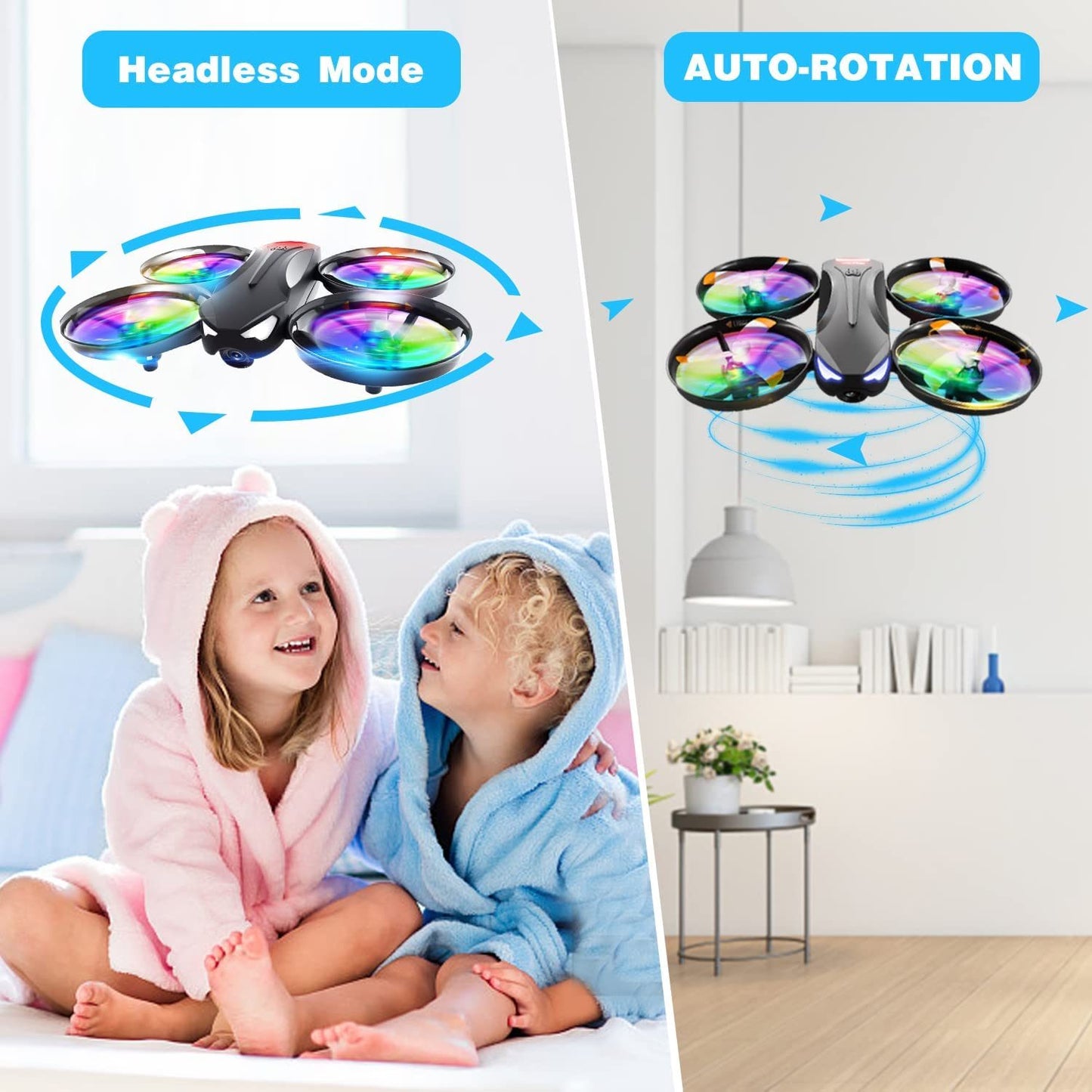 4DRC V16 Drone with Camera for Kids,1080P FPV Camera Mini RC Quadcopter Beginners Toy with 7 Colors LED Lights,3D Flips,Gesture Selfie,Headless Mode,Altitude Hold,Gift Toy for Boys and Girls