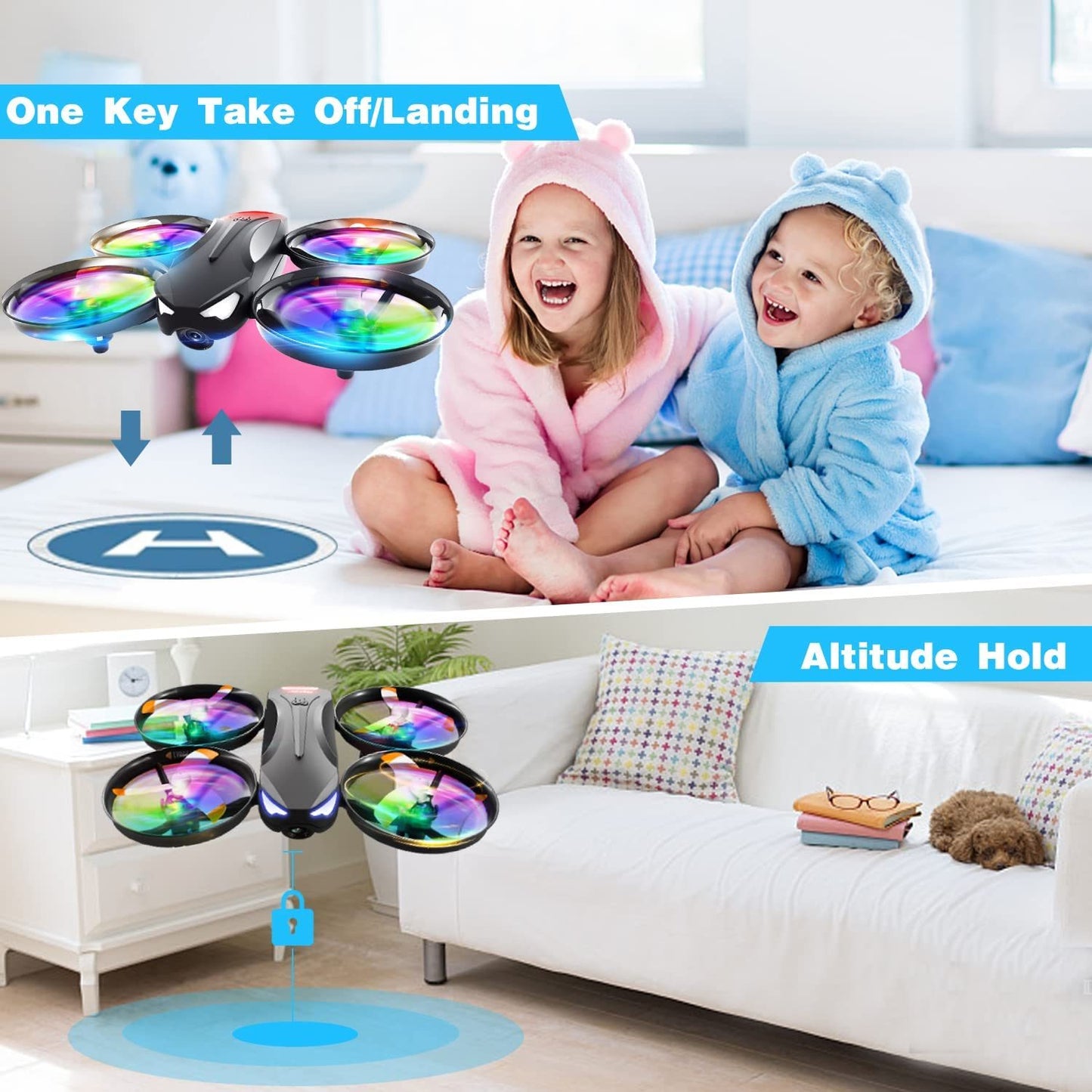 4DRC V16 Drone with Camera for Kids,1080P FPV Camera Mini RC Quadcopter Beginners Toy with 7 Colors LED Lights,3D Flips,Gesture Selfie,Headless Mode,Altitude Hold,Gift Toy for Boys and Girls