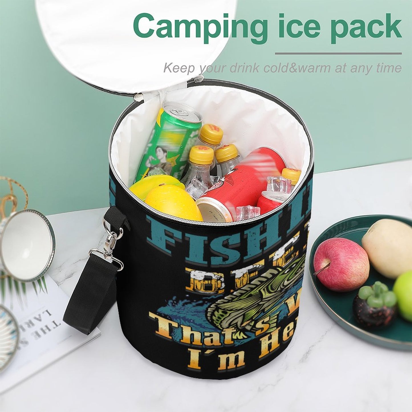 Round Collapsible Insulated Cooler Bag with Shoulder Strap A018 (All-Over Printing)